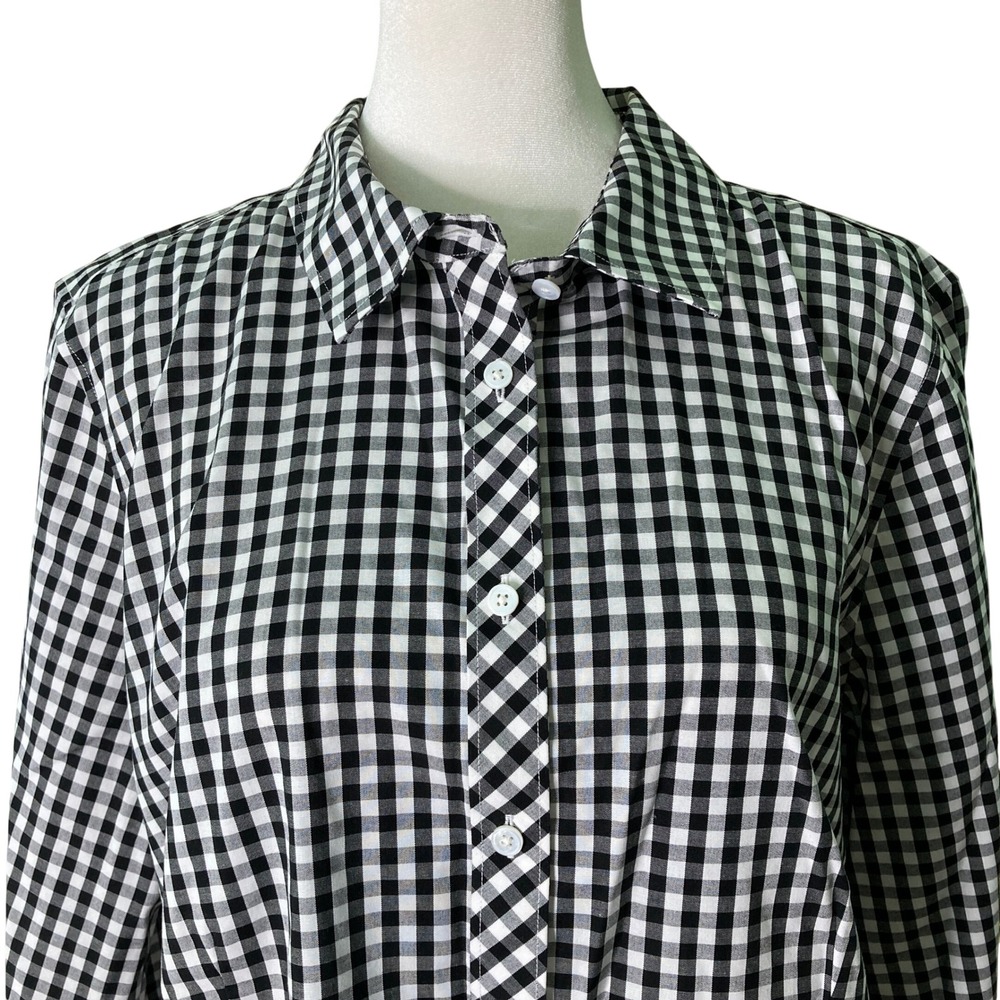 Talbots Non-Iron Perfect Shirt Plaid Check Gingham Black & White (Size 14)